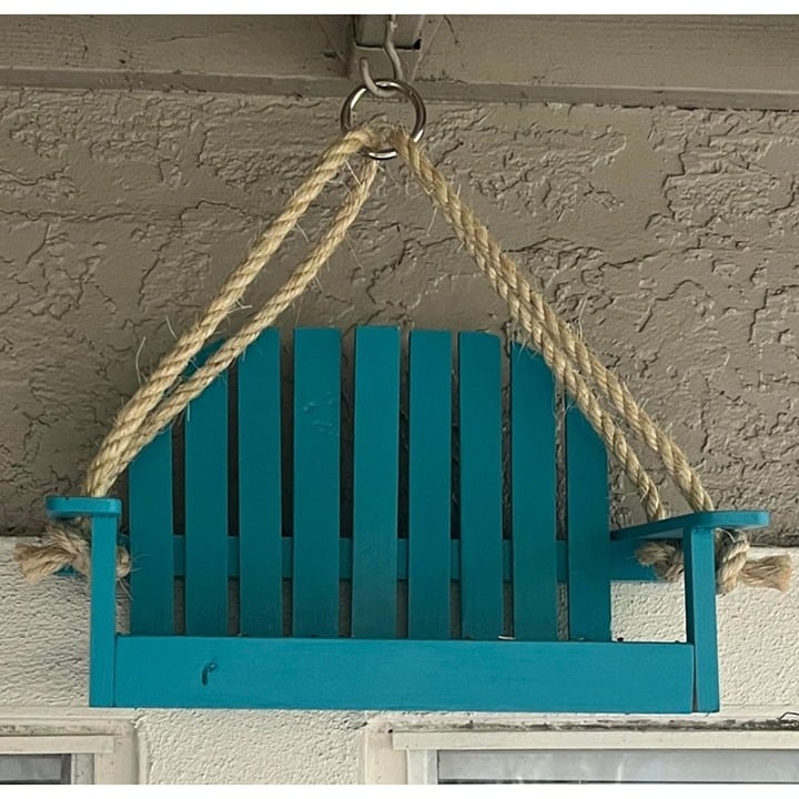 Wooden Hanging Turquoise Bird Feeder Bench Swing Seat S