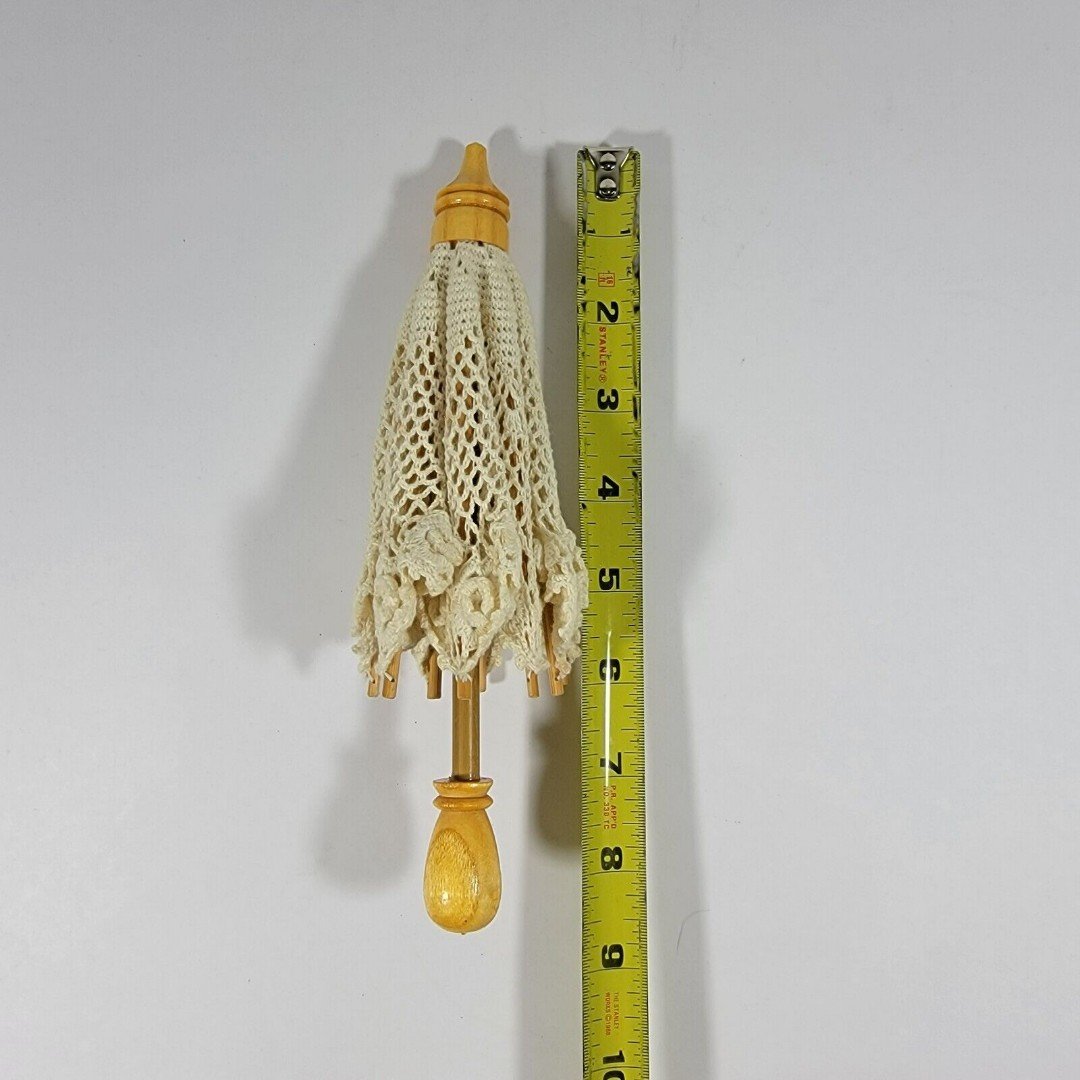 Miniature Ivory Color Crochet Knit Umbrella Doll Accessory 06T9Emblx