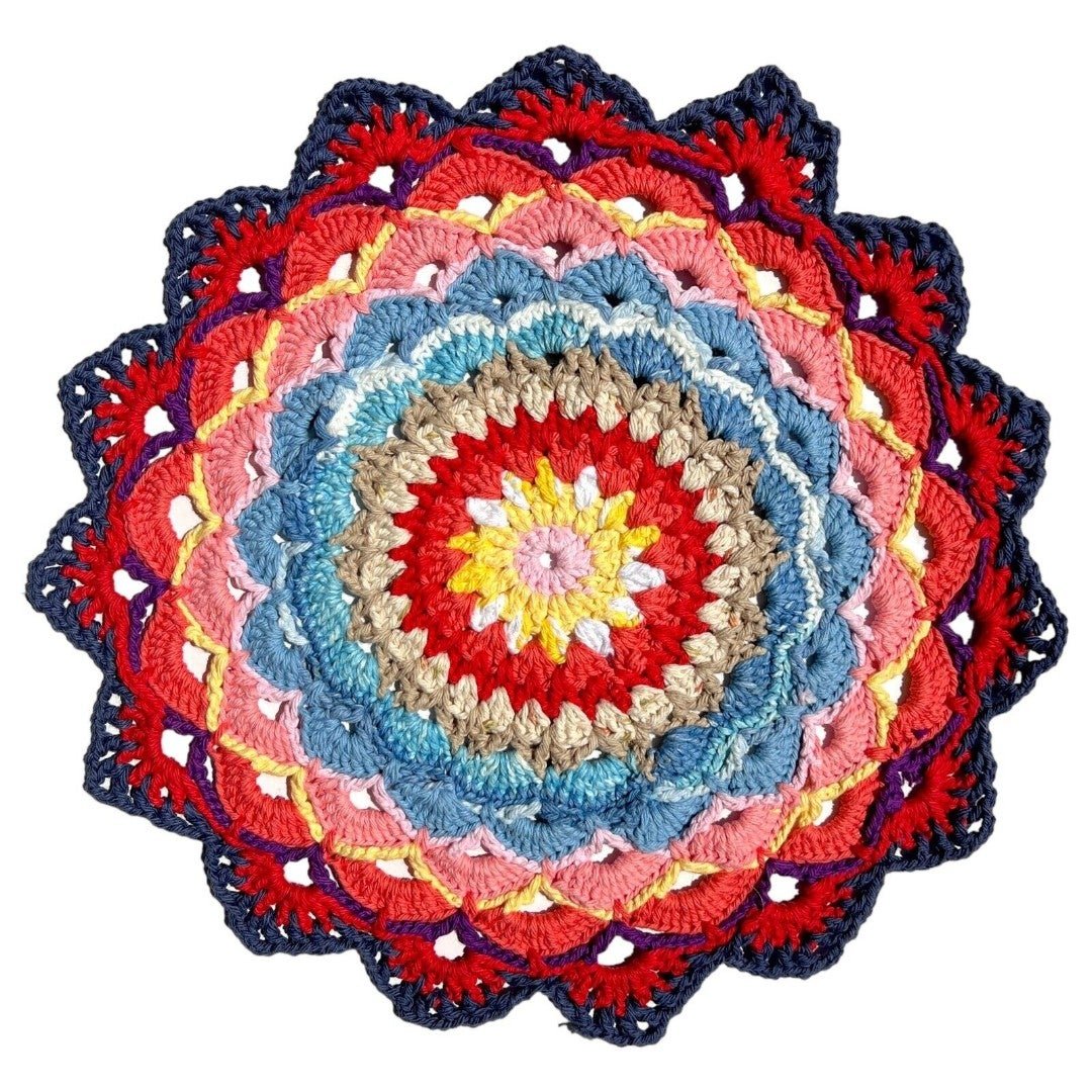 Handmade Crochet 15” Multi Color Mandala Sunrise Doily 
