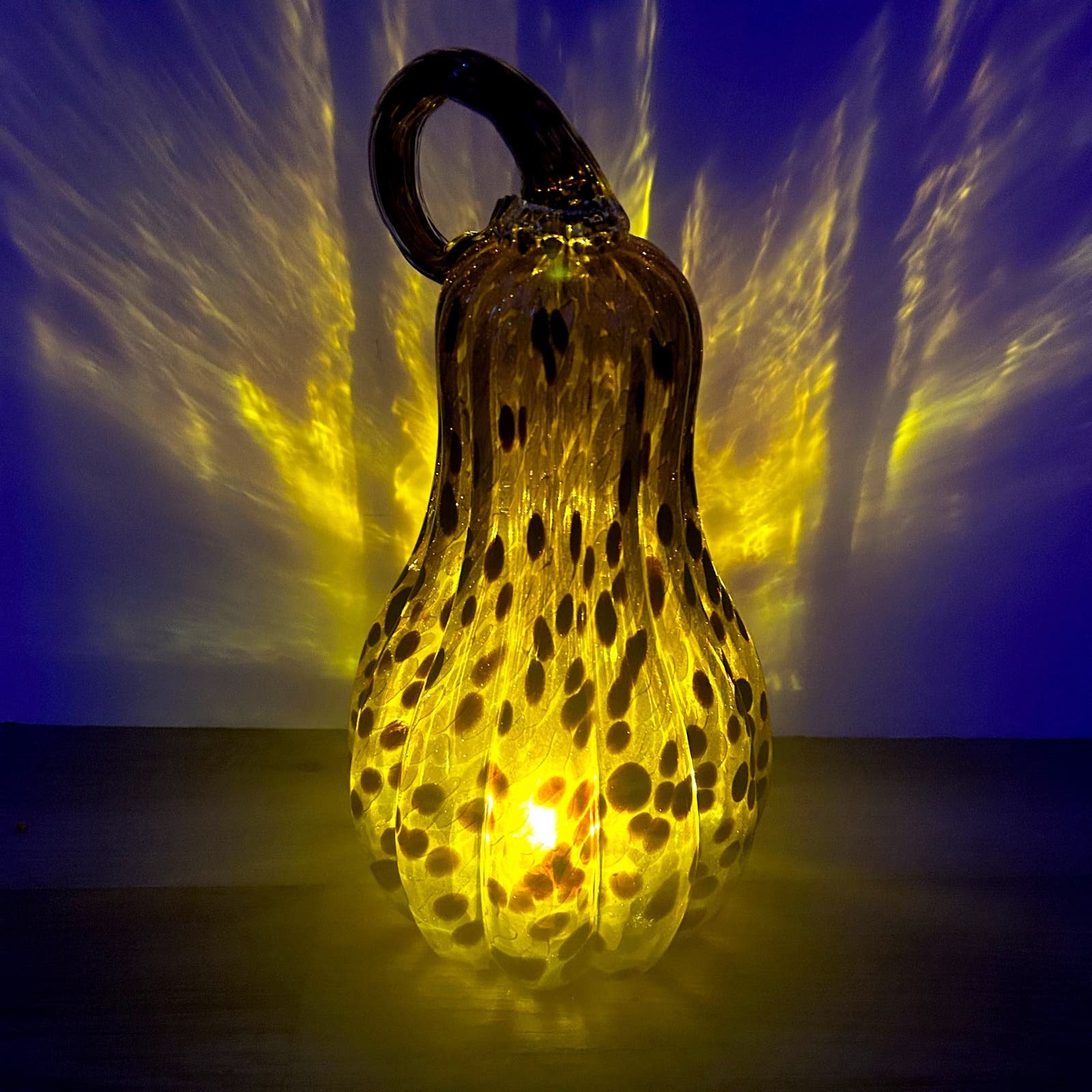Artisan Blown Glass 11” Light Up Sparkle Art Glass Pumpkin Fall Decor DIg391I1X
