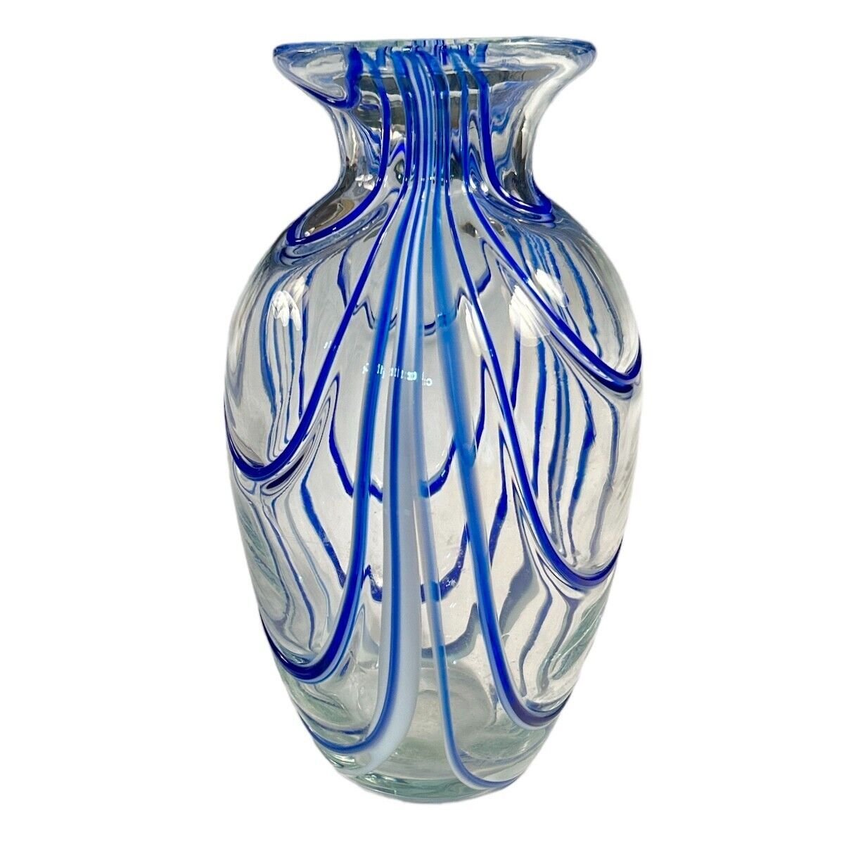 Hand Blown Cobalt Blue Swirl Design Glass Vase fqIiemuT