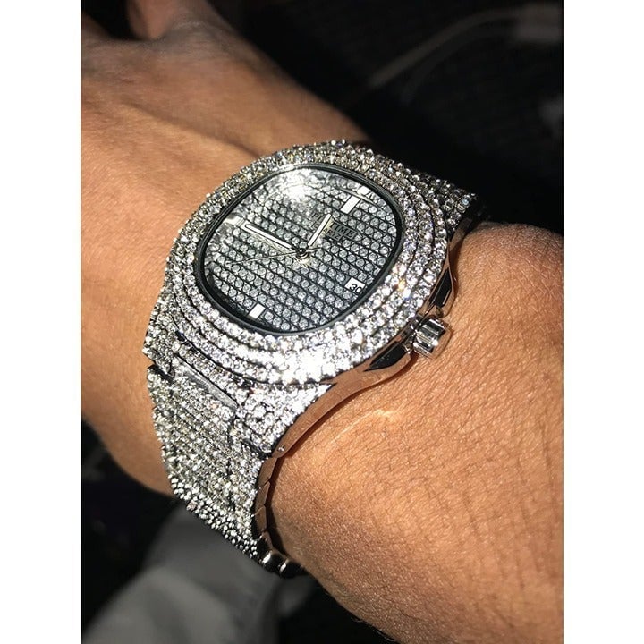 PINTIME Luxury Unisex Diamond Watch Bling Iced-Out Wrist Watch F5jWp1pIz
