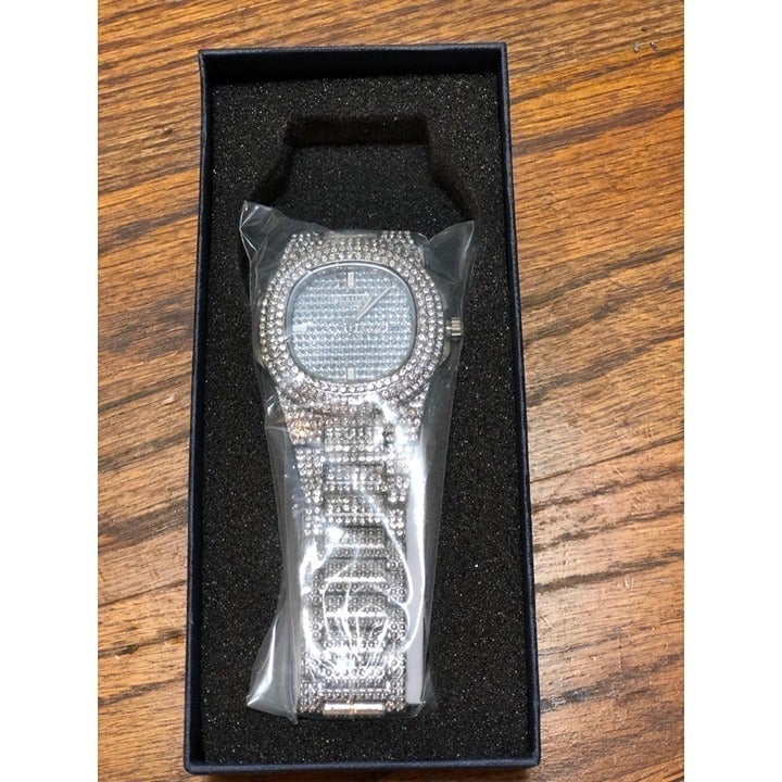 PINTIME Luxury Unisex Diamond Watch Bling Iced-Out Wrist Watch F5jWp1pIz