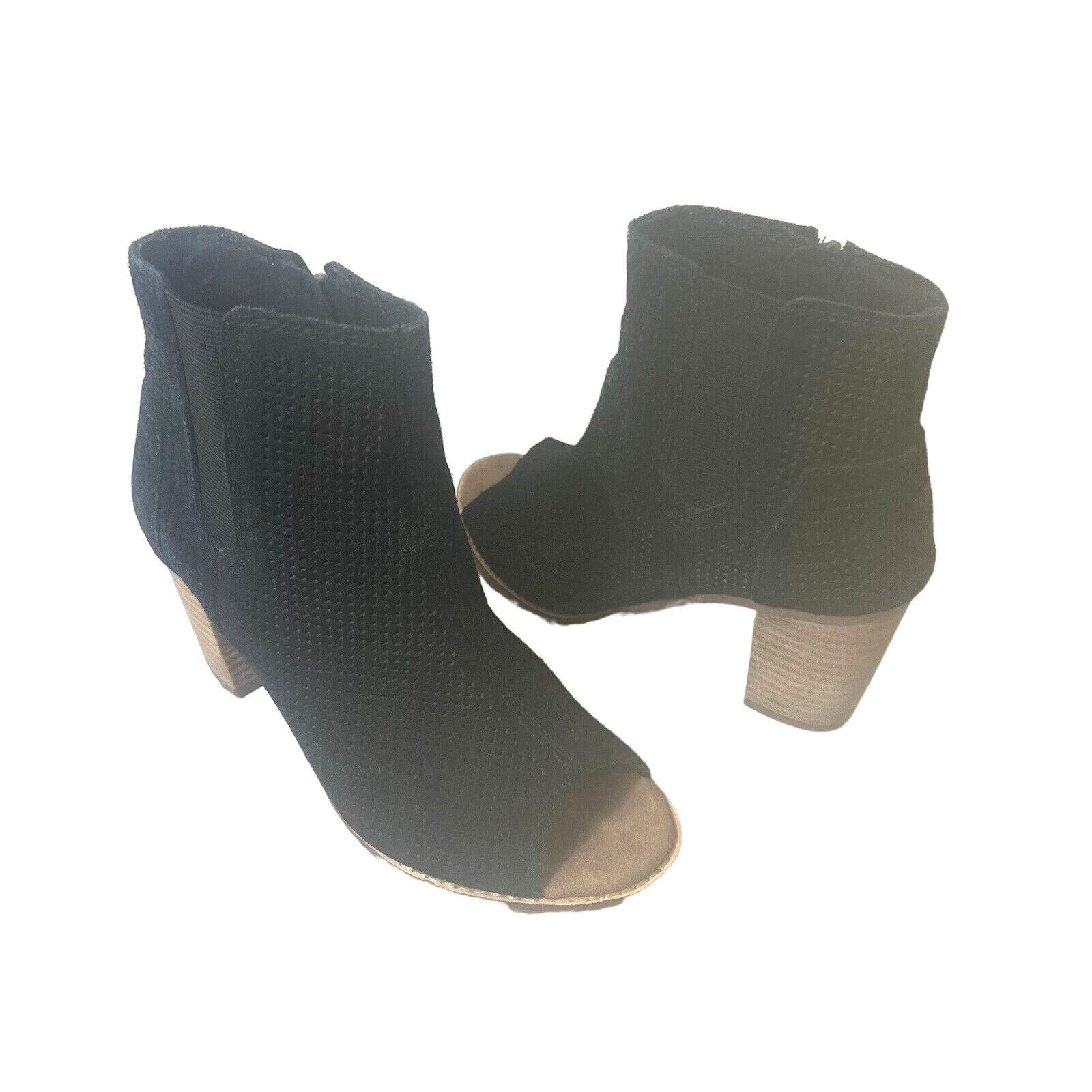 Toms Black Synthetic Ankle Bootie Heel Perforated Wrap Women 6.5 Peep Toe Zip Up cfxYtpvx2