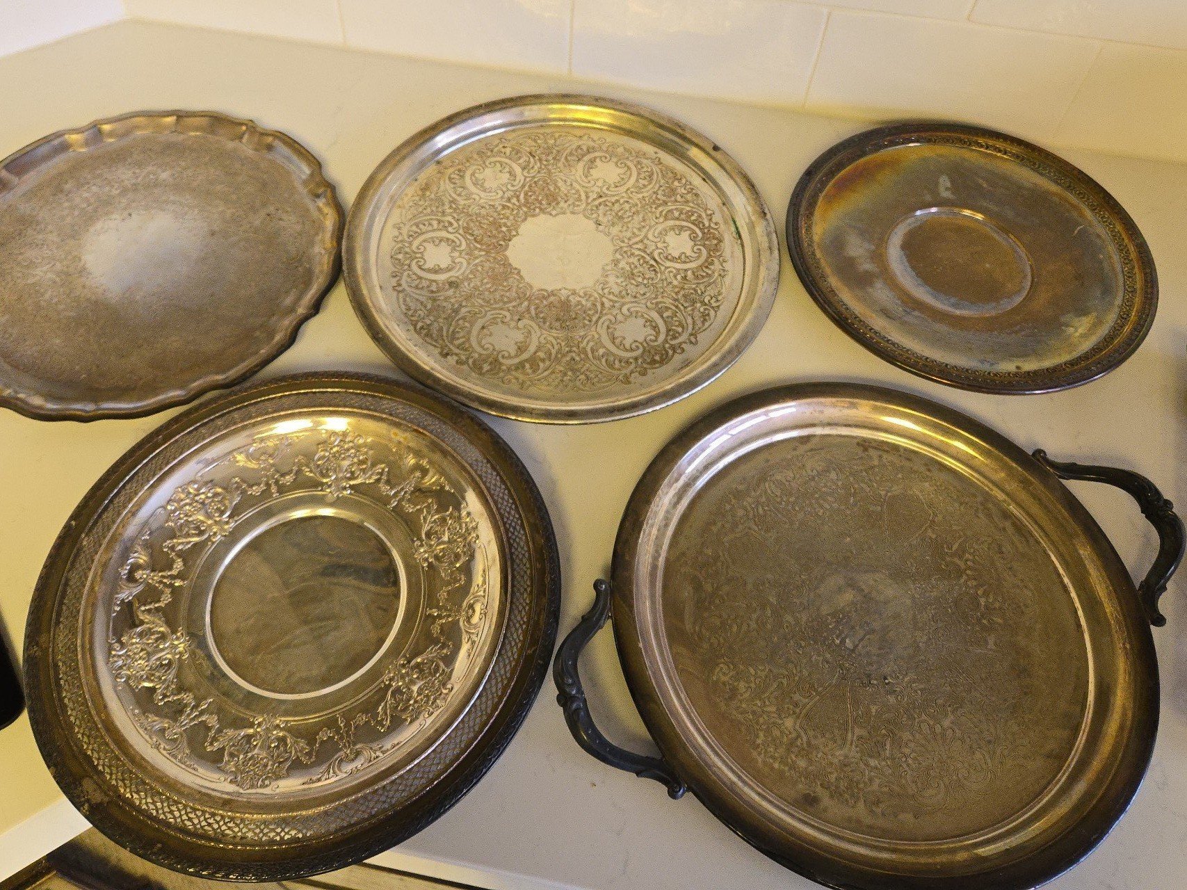 Vintage | Set of Tarnished Silver Platters | 5 4ibZvsoN