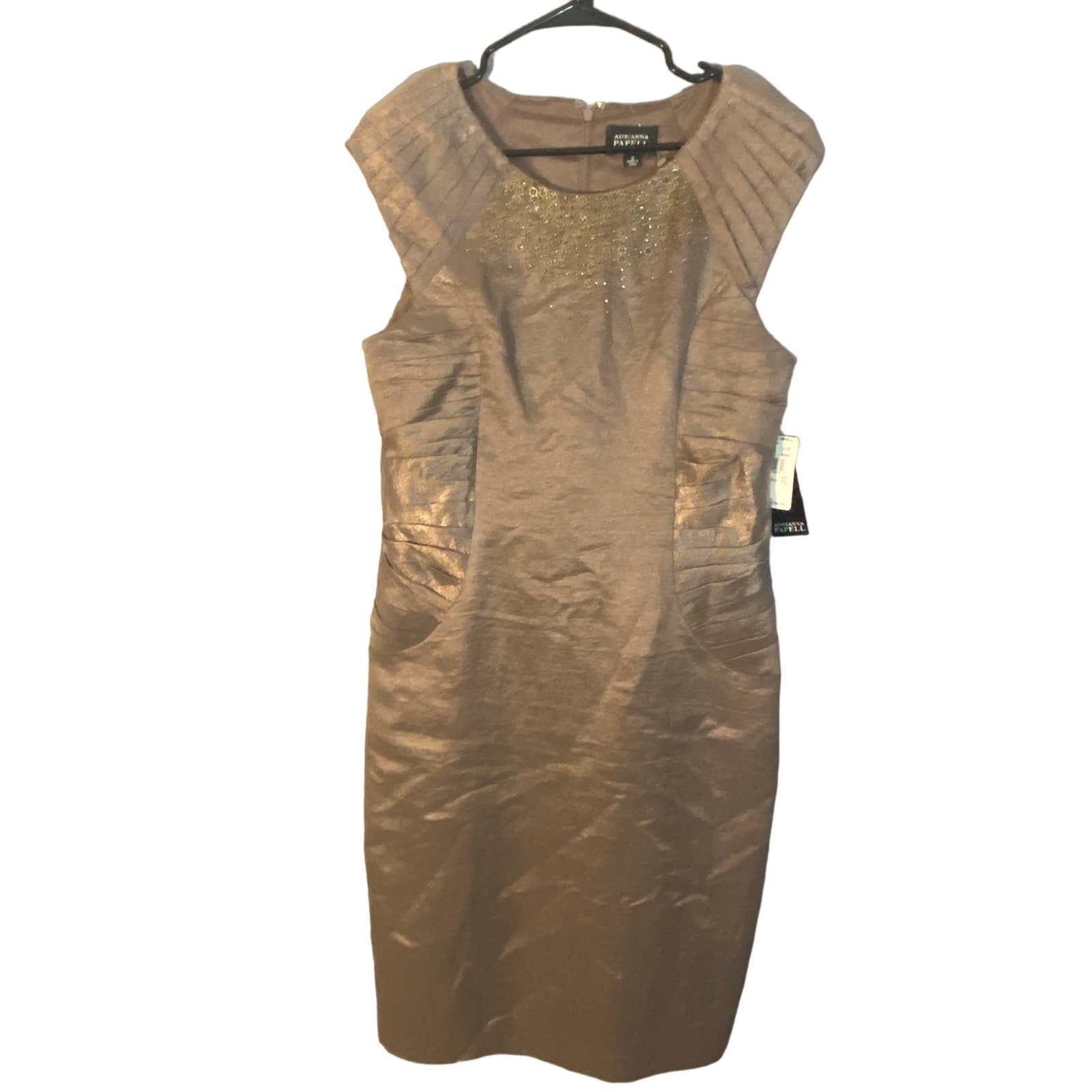 Adrianna Papell Metallic Gold Side Ruched Beaded Neck F