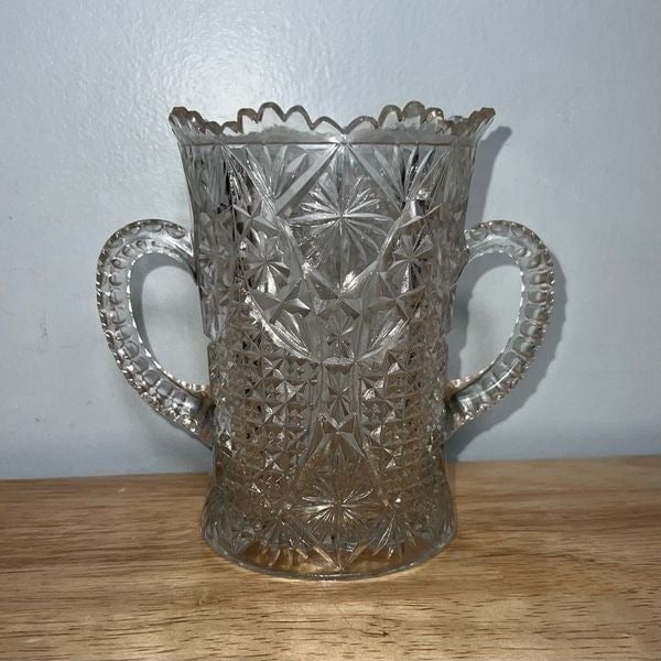 Vintage Glass Celery Vase Scalloped Edge Top, Textured Cut Glass 4MiGI32Bv