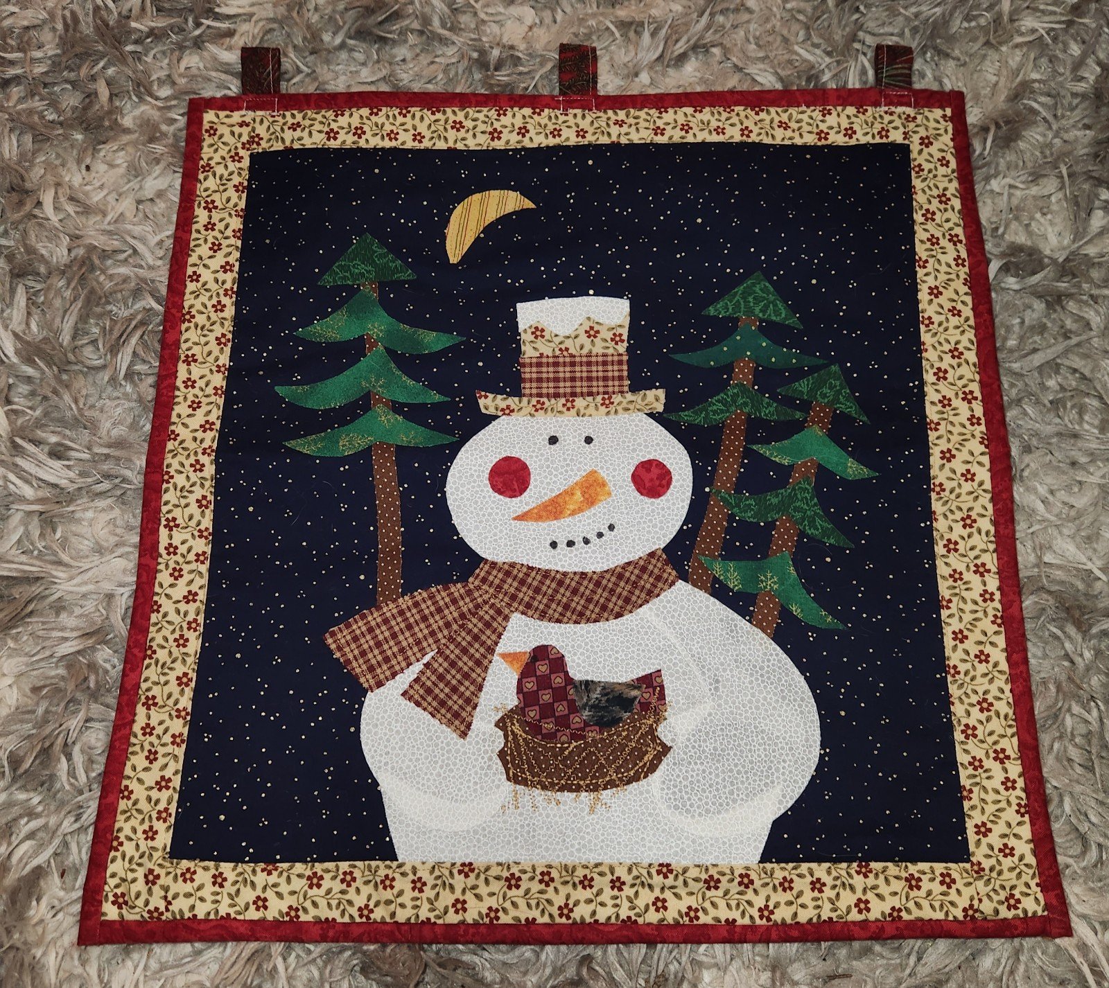Quilted Patchwork Wall Hanging Snowman 14.5x14.5 Inches