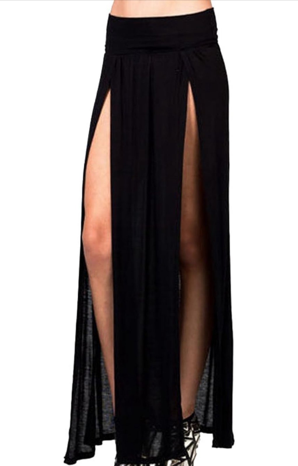 Black gothic sexy high waisted double slits open maxi skirt gfIqOL5Xh