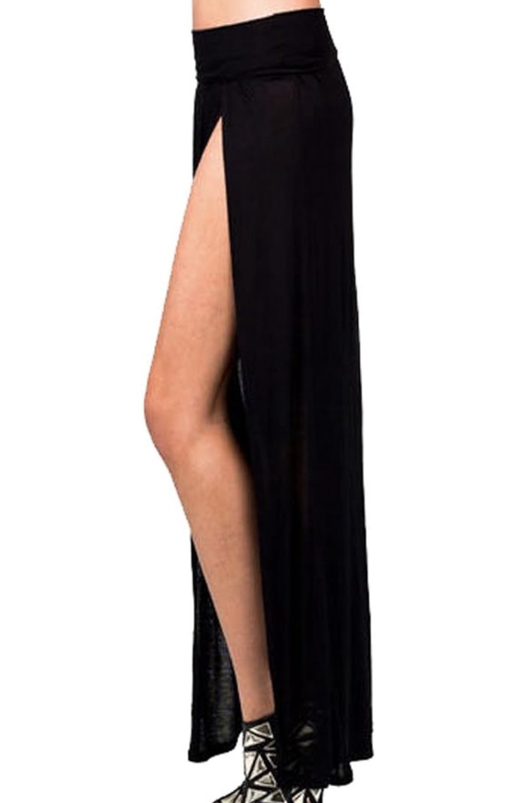 Black gothic sexy high waisted double slits open maxi skirt gfIqOL5Xh