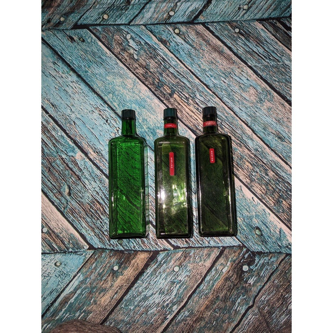 Vintage Green Glass Square Liquor Bottles -set of three Dsc2Ta9pU