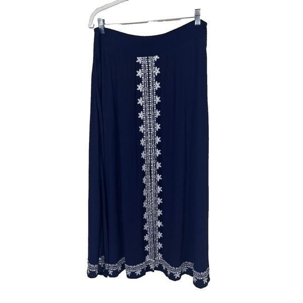 Soft Surroundings Petite Large PL Alessa Embroidered Gauze Blue Maxi Skirt CLTtnicll