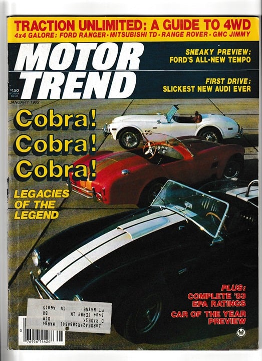 Motor Trend Magazine January 1983 Ford Tempo, Cobra Aud