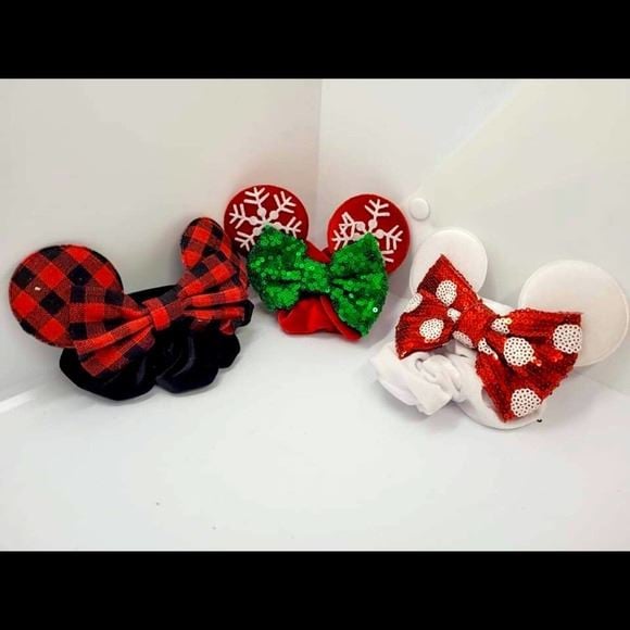 Disney inspired Mickey ears scrunchies 3 pack Christmas