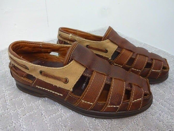 Hitchcock Mens Size 7 US Brown Leather Slip On Gladiator Shoes dDR6weXE4