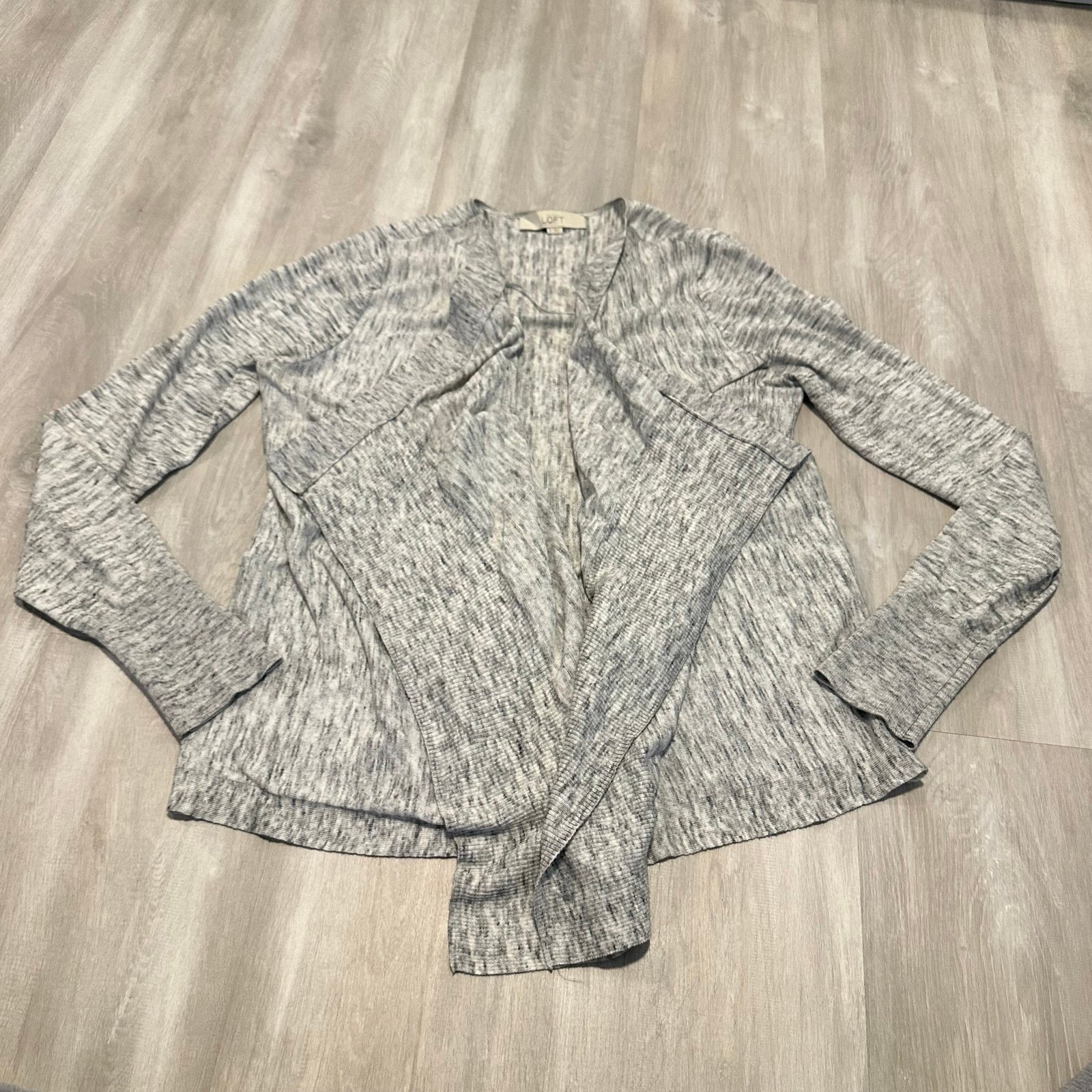 Ann Taylor Loft Gray Draped Open Cardigan Sweater Sz M 