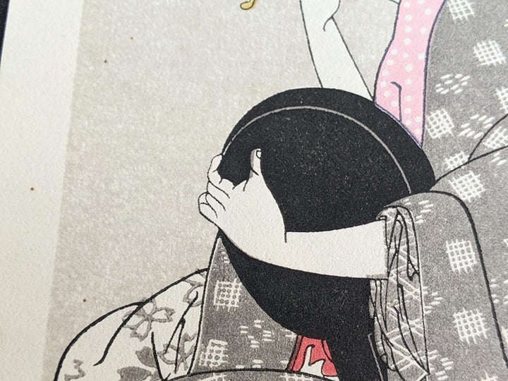 Japanese Ukiyo-e Woodblock print, Utamaro, A Top Courtesan Applying Makeup 1L1OT9UNb