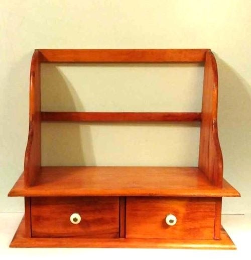 Vintage Wood Cook Book Holder With Two Drawers For Wall