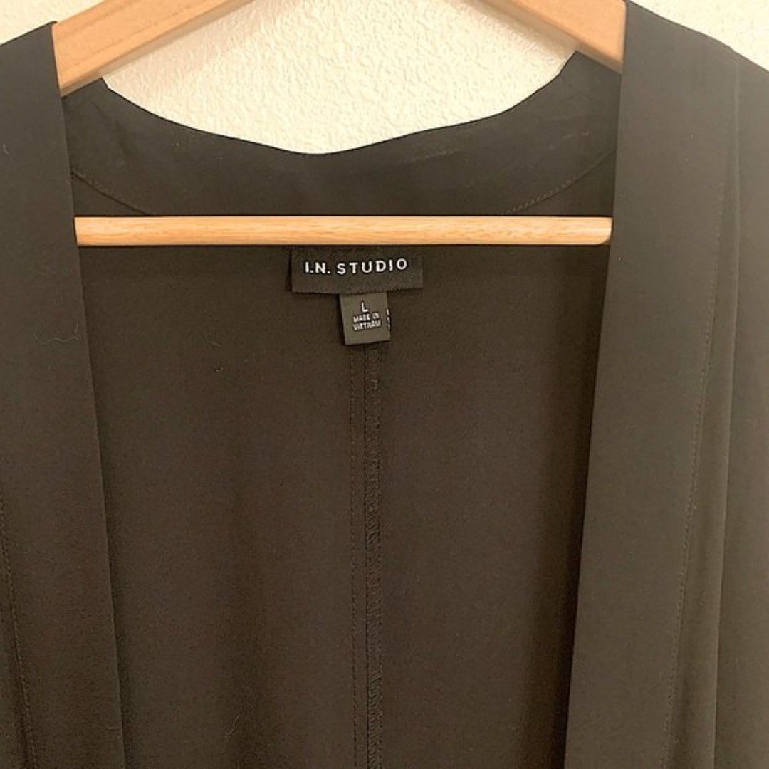 I.N. Studio Black Komono Short Sleeve Open Front Shirt gEdF0HDUs