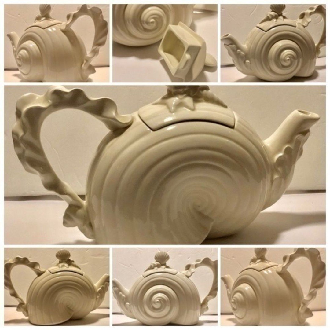 Very Cute Seashell White Ceramic Teapot 9wgYxORpE