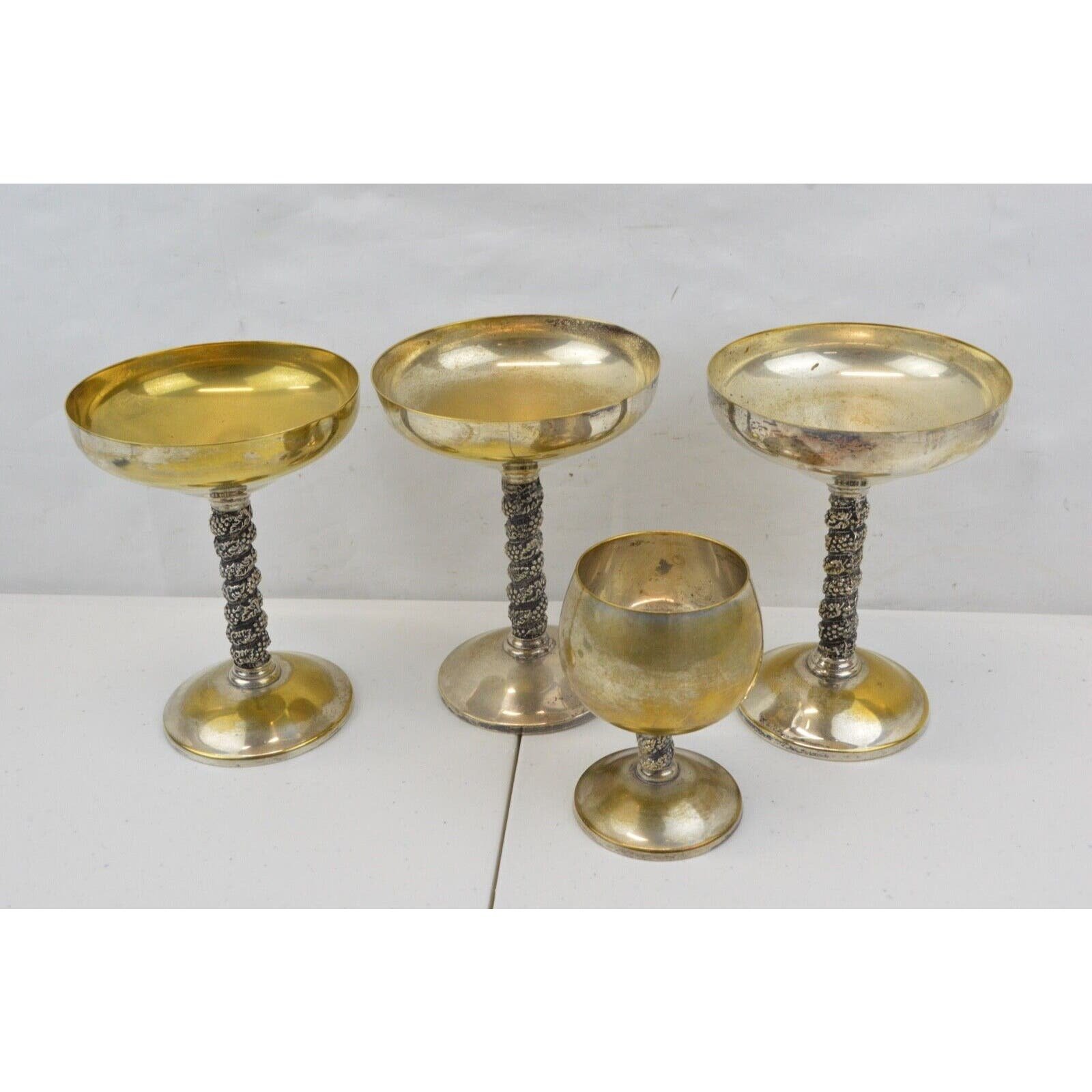 Set 4x Vintage Roma S. L. Madrid Silver Plated Champagne Goblets Cup Made Spain 7f6iTJITk