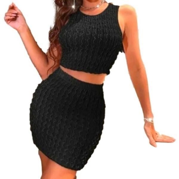 Ladies textured crop top and skirt set sz X-large 7fGHl