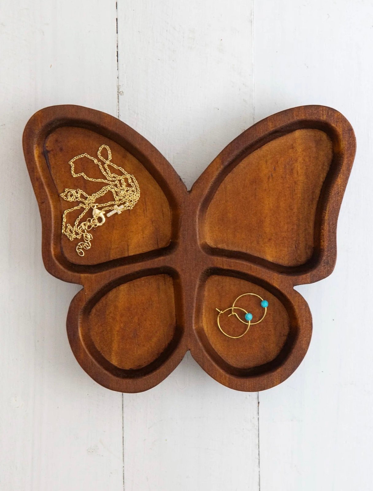 Cute Wood Carved Butterfly Shaped Jewelry Storage Trinket Dish 1xksX69en