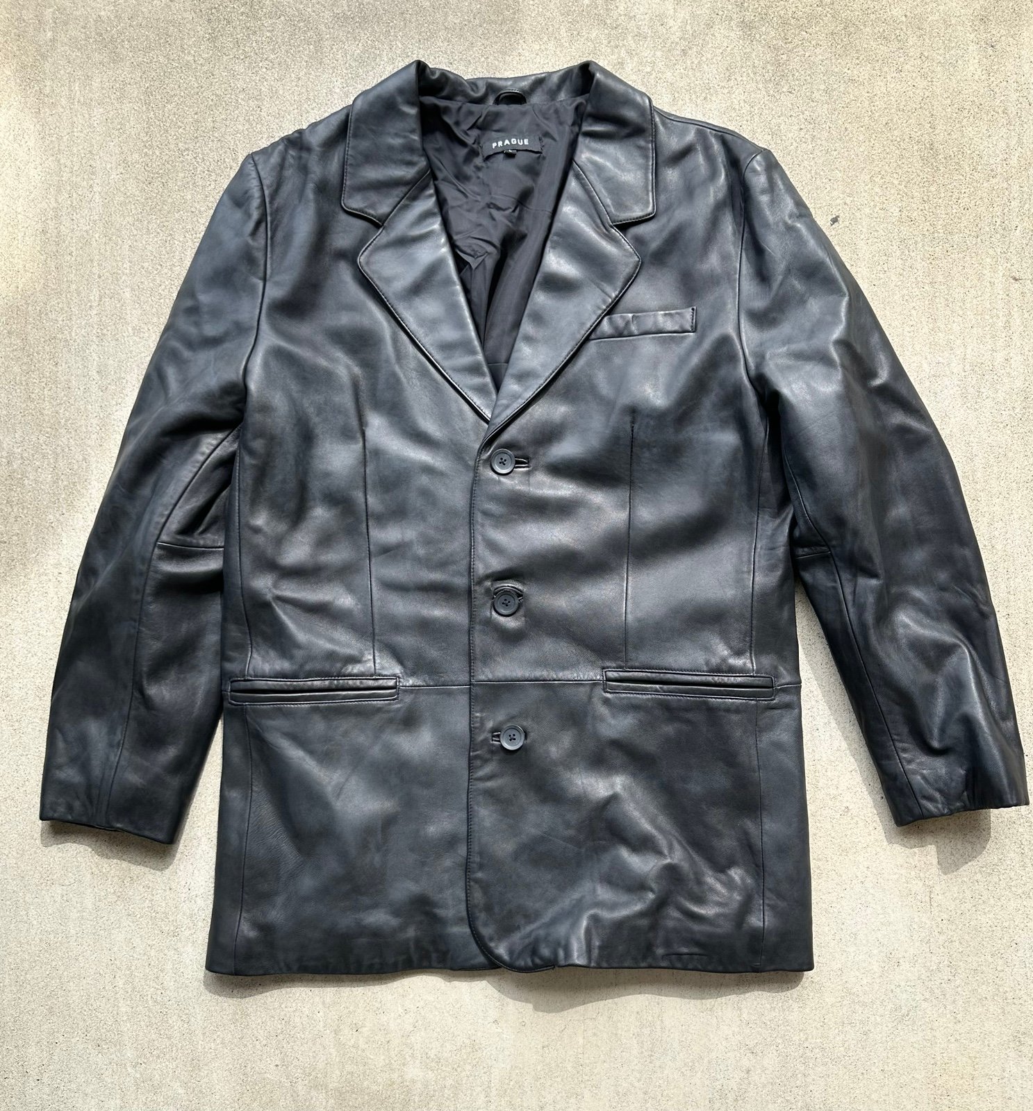 Prague Leather Jacket Men Size Large Black Full 100% FmjNHhE5D