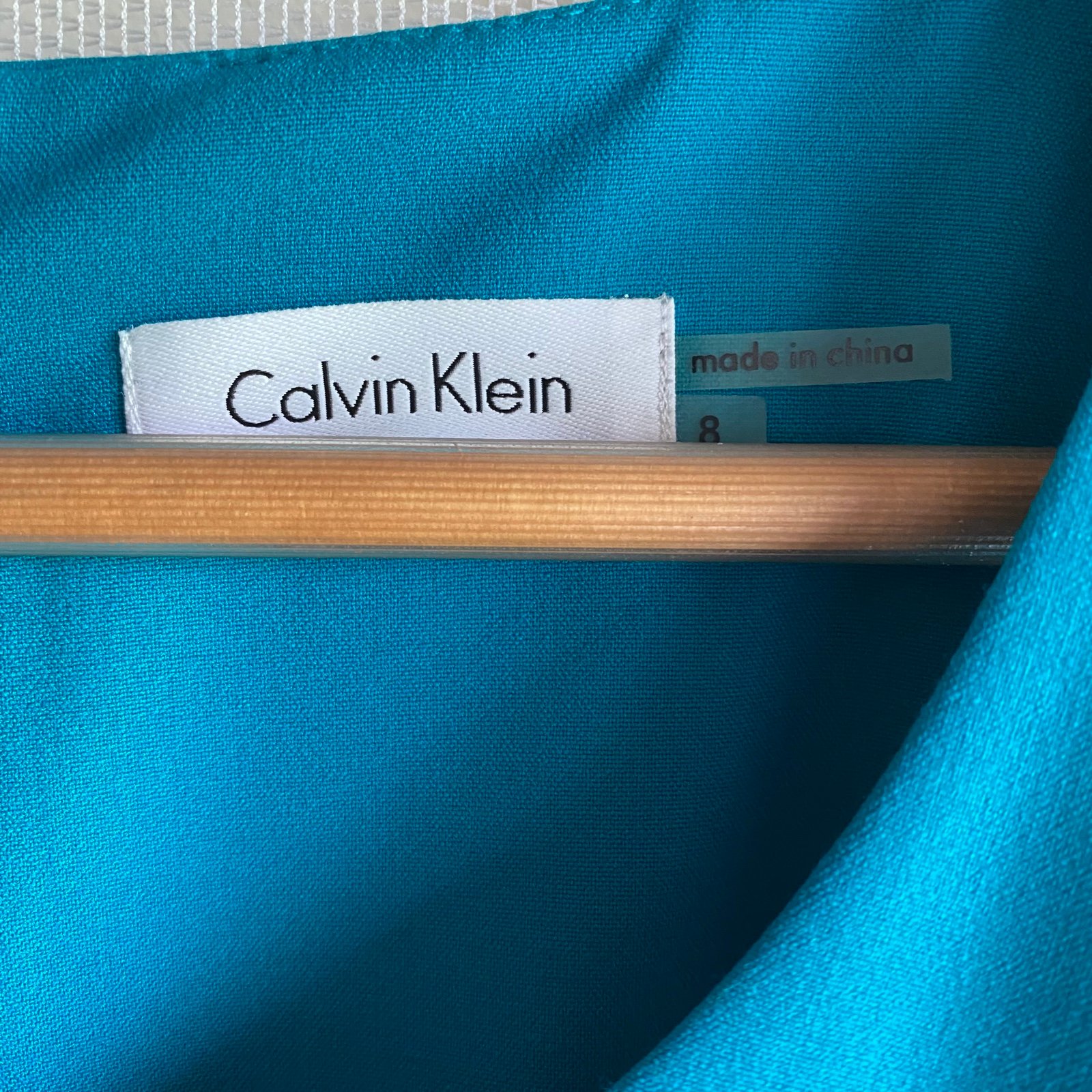 Calvin Klein Dress Teal Green Blue Sheath Pleated Career Flattering Women’s 8 4WxHz5xtd