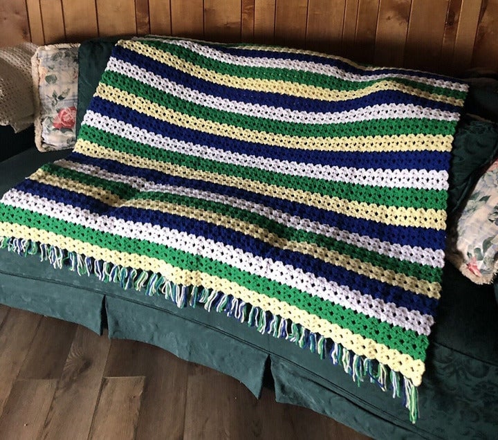 Vintage Afghan Blanket Throw~Handmade Crochet~Striped G