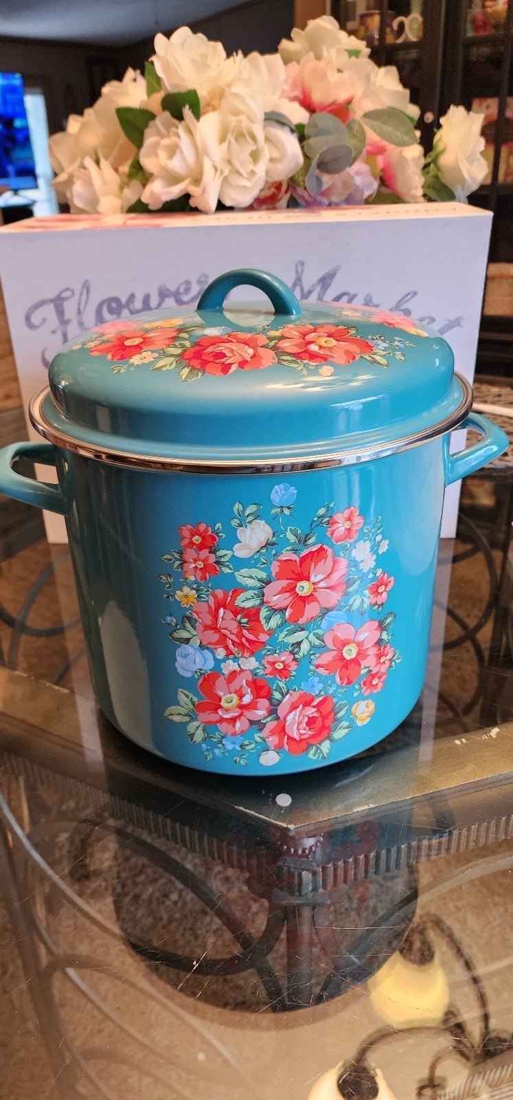 Pioneer Woman 2019 Vintage Floral 12 QT Stock Pot Enamel on Steel HTF f6v7LllOQ