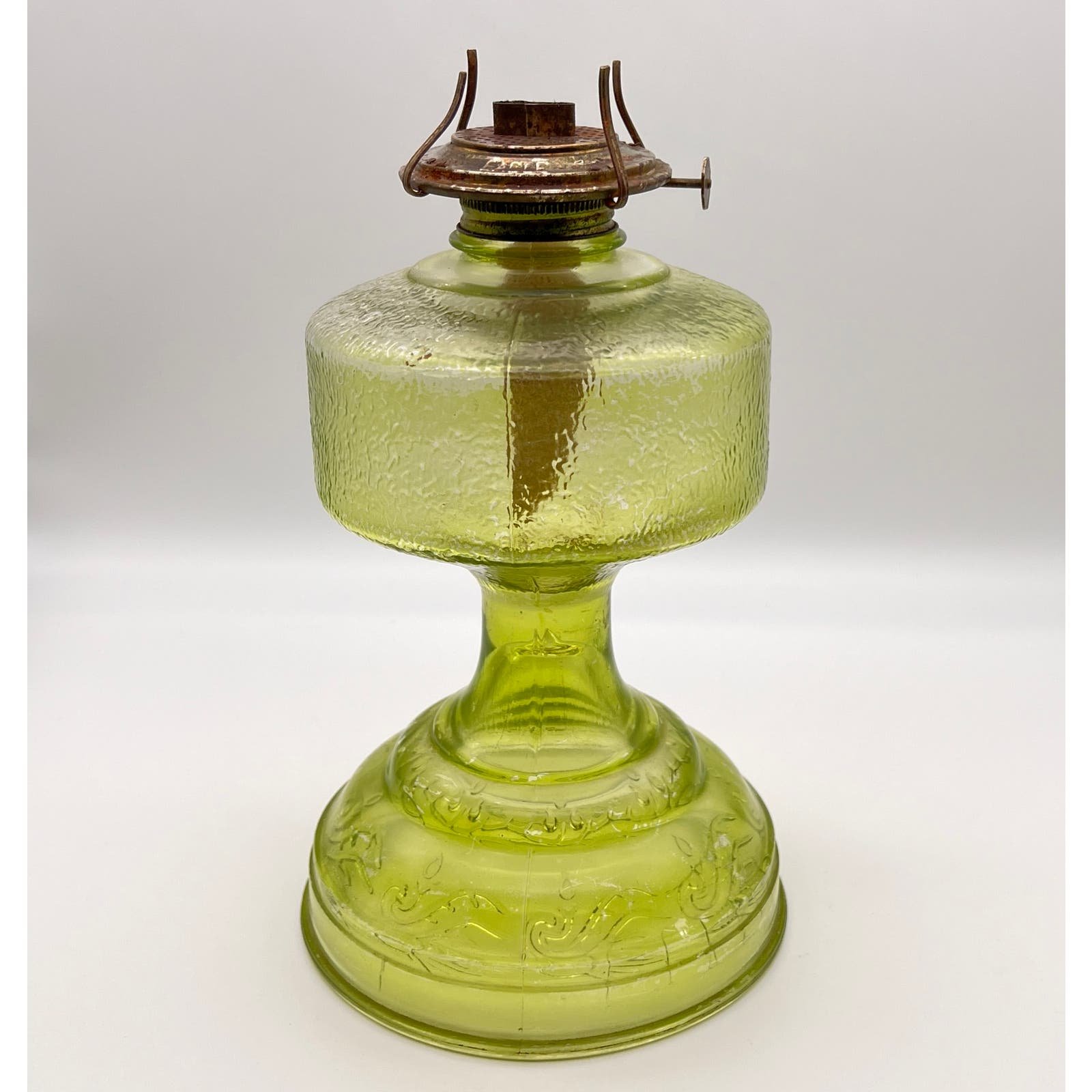 Vintage P & A Risdon Green Flashed Glass Oil Lamp Weddi