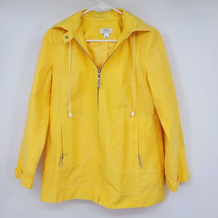 Loft Ann Taylor Yellow Women´s Zip Up Hooded Rain Jacket Size Small dfCGlaEw6