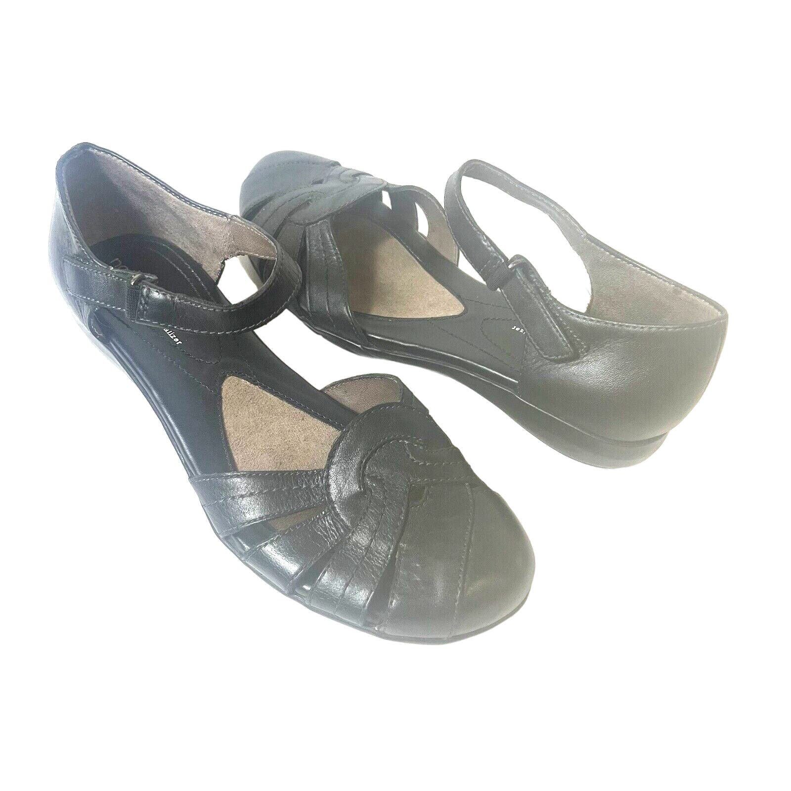 Natural Soul Naturalizer Black Leather Casual Comfort Flat Womens 9M Sandal Shoe gEOnCSj3K
