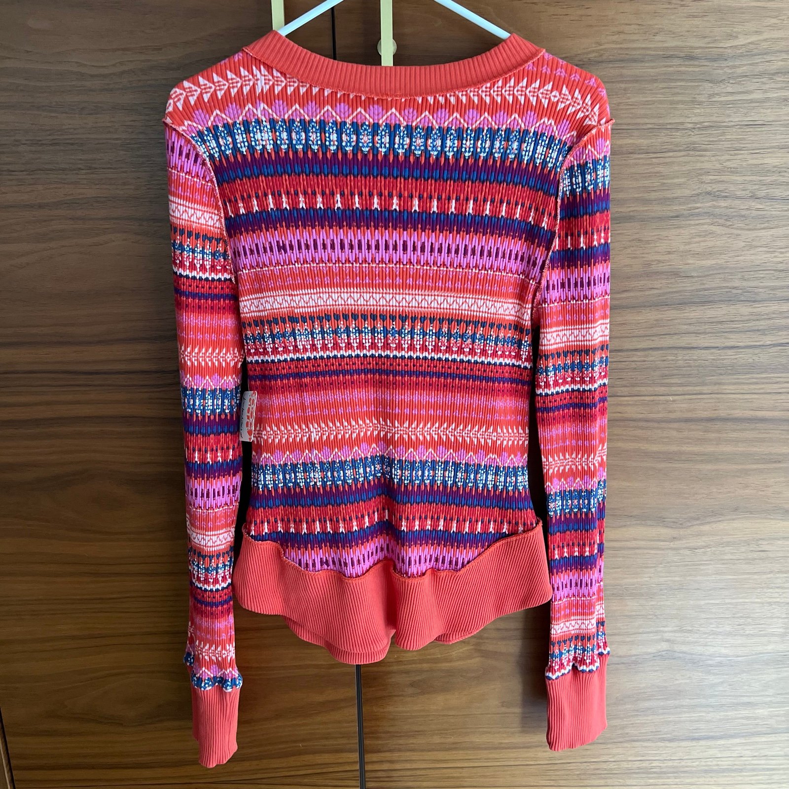 NWT FP Movement Free People Rally Rib Printed Henley Top in Fired Up Combo Large fxDdihwXW