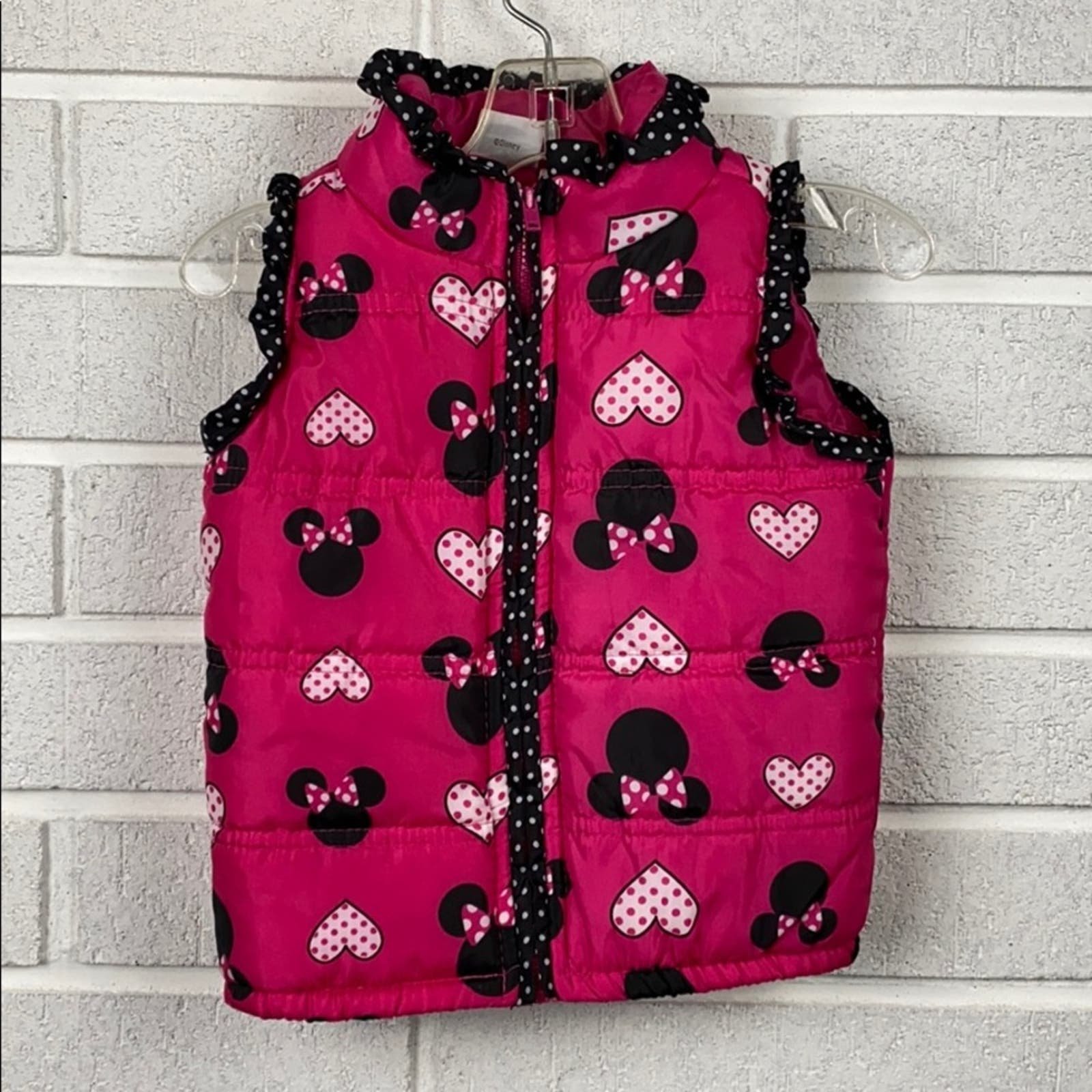 Disney Toddler Girl´s Pink & Black Print Minnie Mouse Puffer Vest Size 2 T-3 T bA05d5mG2