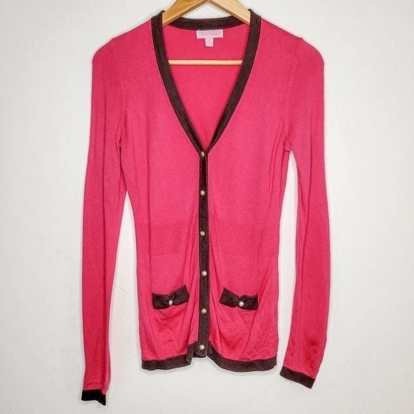 Lilly Pulitzer Fuschia Pink Cody Cotton Silk Blend V Neck Cardigan Sweater Sz S FTQHx8O6v