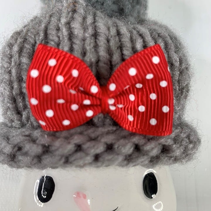 Gray Marshmallow Mug Hat Red Bow Dots Knit Rae Dunn Tier Tray Décor Mug Topper cfJHj3Ysz