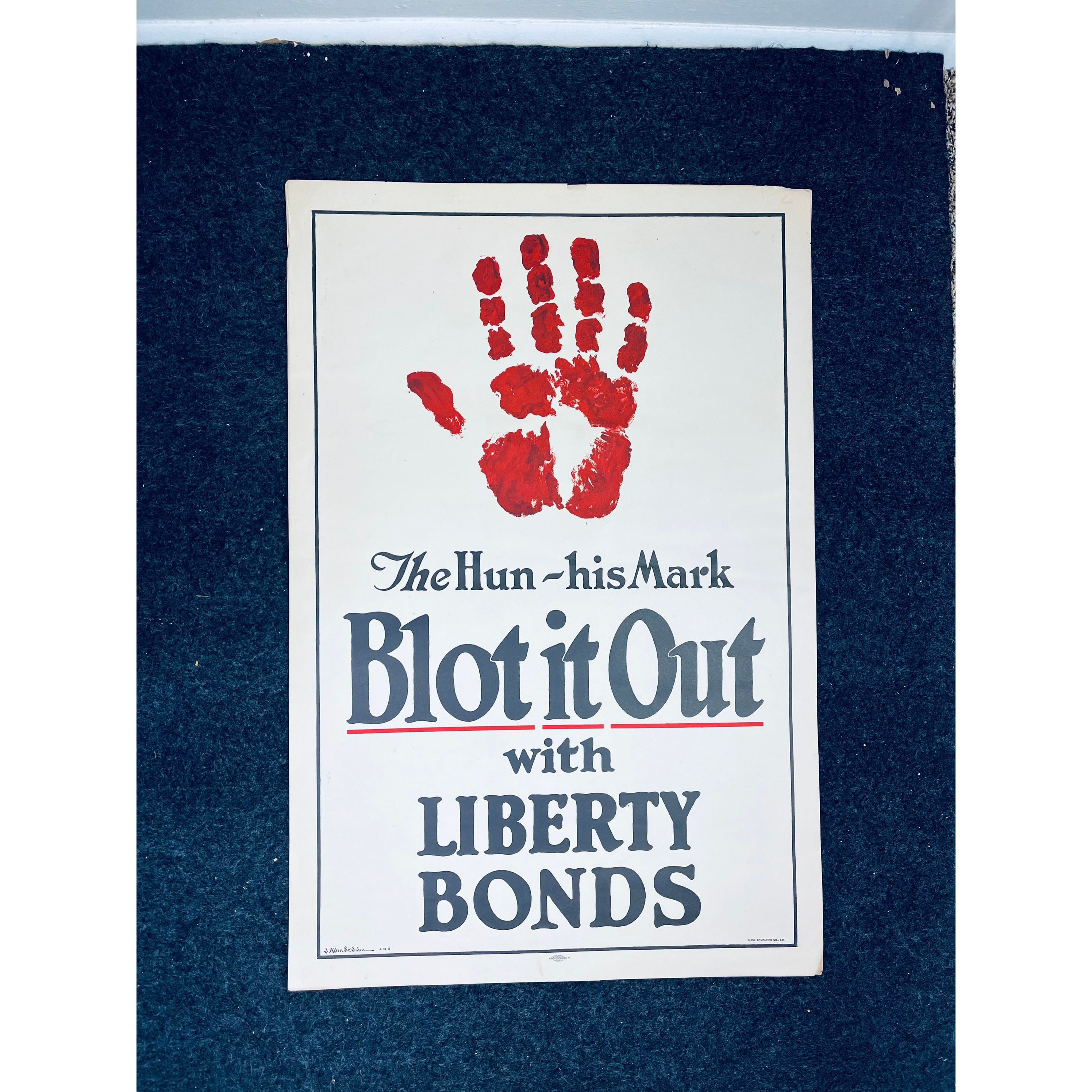 Original WW1 His Mark Bloodied Hand Liberty Bonds Poster - 1917 World War 1 Pro aW61J7aRs