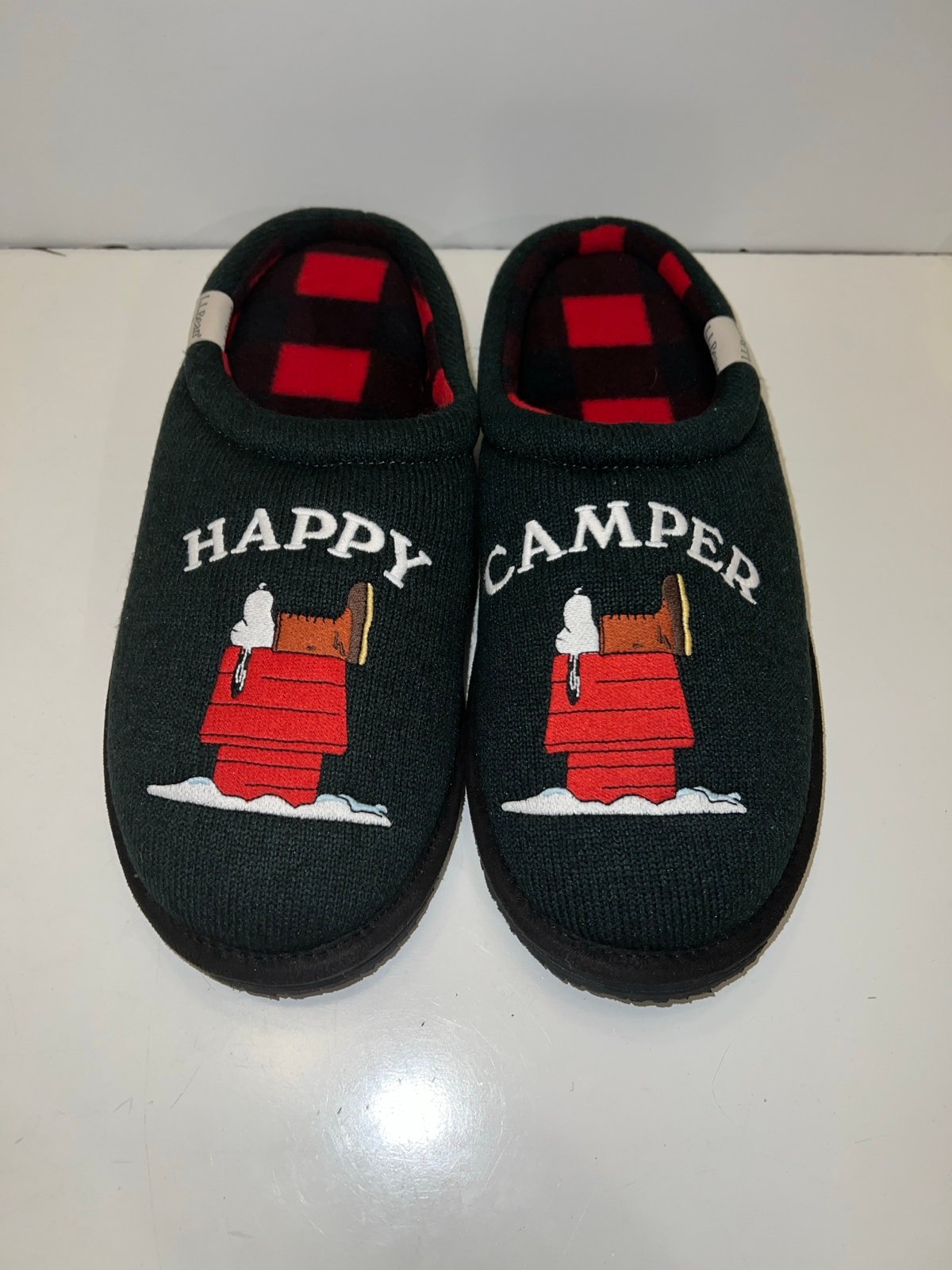 L.L. Bean Slippers Men’s Size 9 Peanuts Snoopy Happy Camper Fleece Lined 4qQpKXg1J