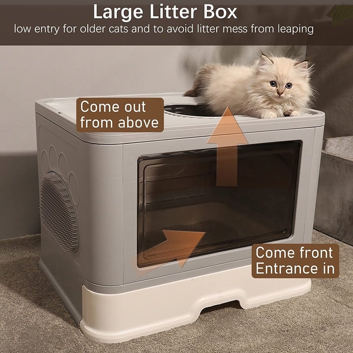 Foldable Enclosed Cat Litter Box With Top And Front Ent