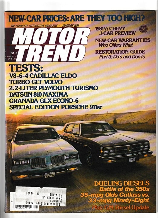 Motor Trend Magazine JANUARY 1981 FORD GRANADA, PORSCHE 911SC, OLDS CUTLASS FeK3t4R9t