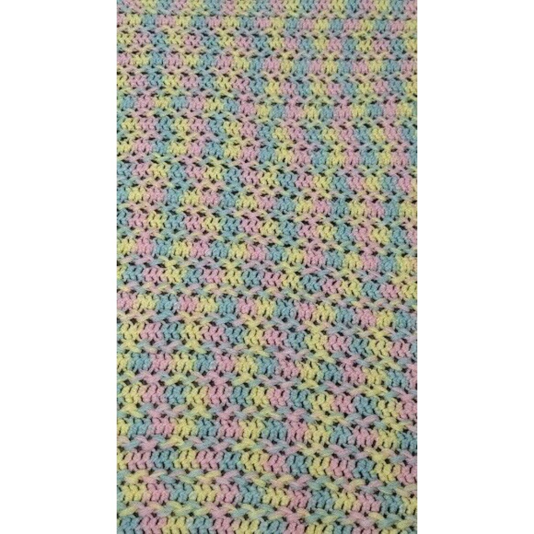 VTG Handmade Crocheted Colorful Baby Blanket Fringe 45