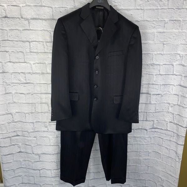Zandello 2 piece stripe suit w/button front jacket cuffed pants FrL00peEv