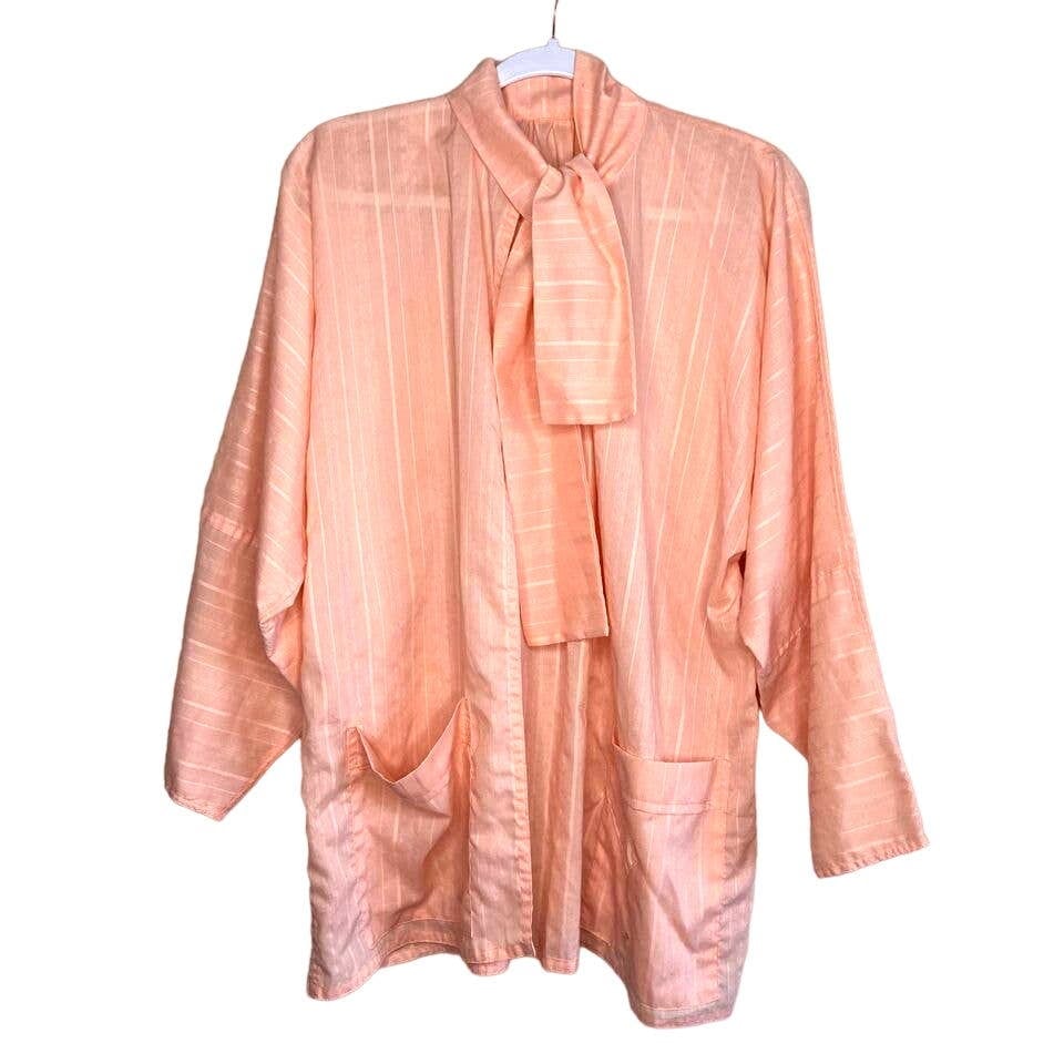 Vintage Lightweight Pussybow Open Front Short Robe Top 