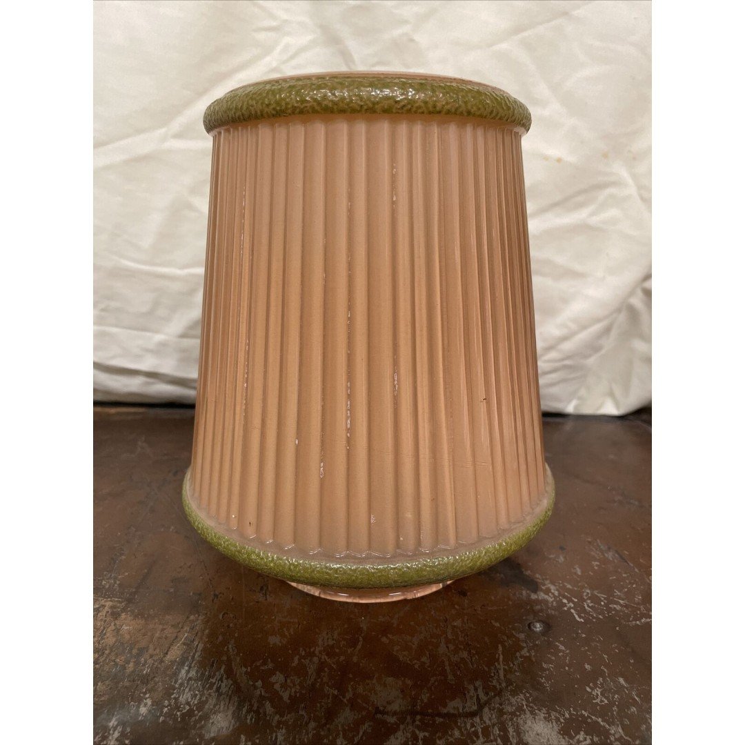 Antique Victorian ￼Pleated ￼Glass Ceiling Shade 7 1/2” Peach & Green fKZWOLOY9