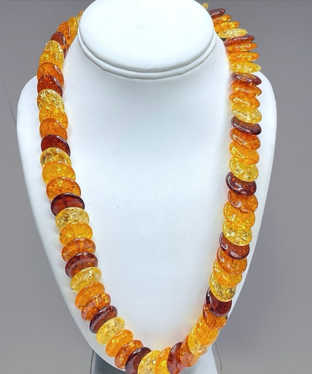 Long Vintage Baltic Amber Disc Necklace cIUw2049t