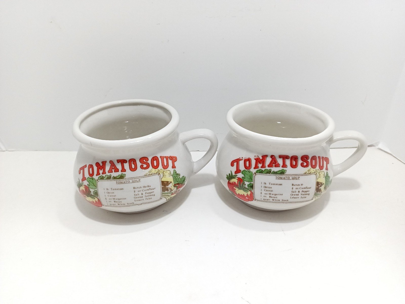 Vintage Stoneware Tomato Soup Bowl Crock Set Mugs Stack