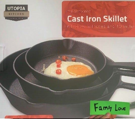NEW Set of 3 Kitchen Pre-Seasoned Cast Iron Skillets (Nonstick Pan / 6