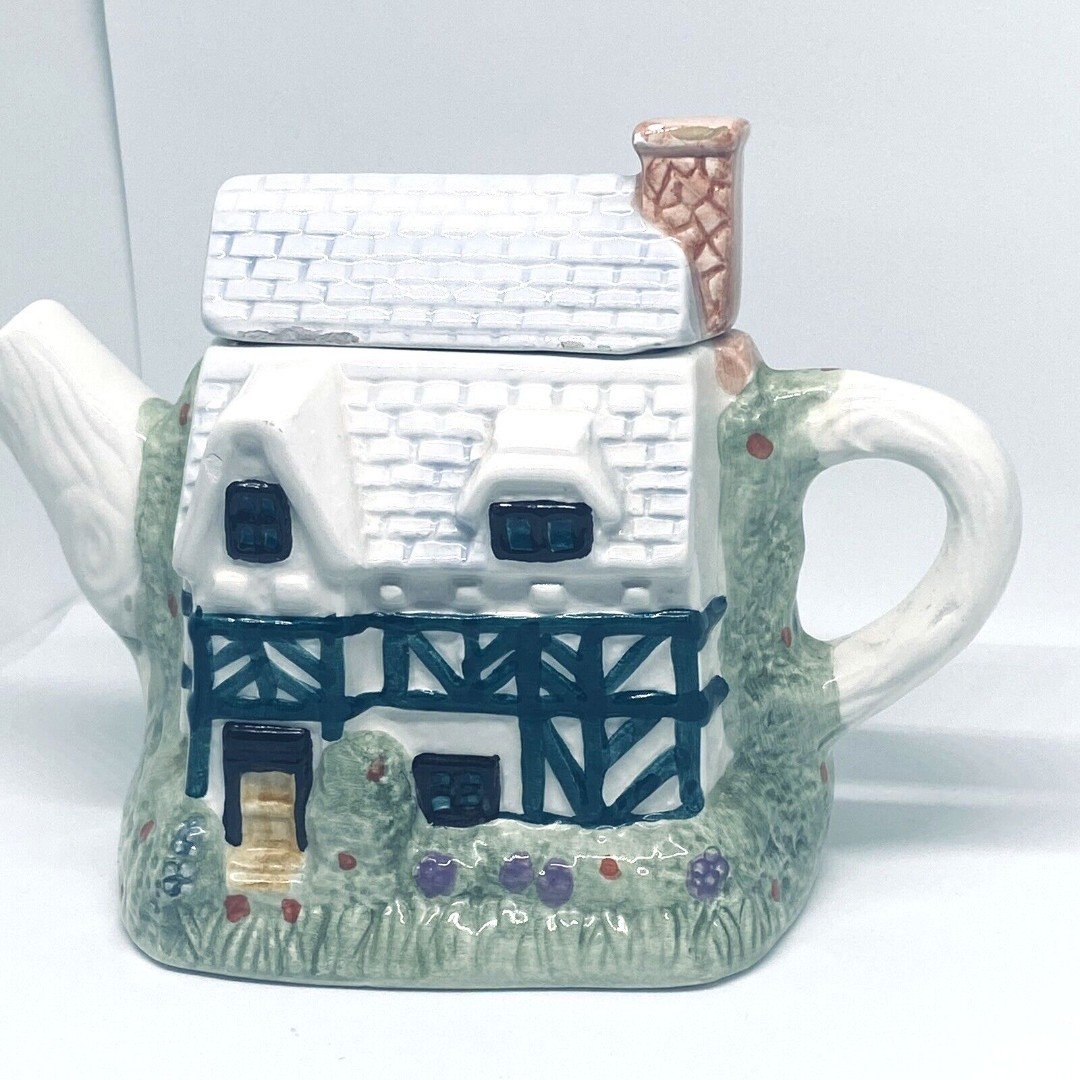 Cottage Teapot Vintage Collectible House Ceramic Cabin 